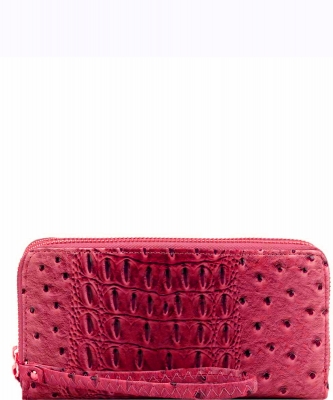 Ostrich Print Embossed Zip-Around Wallet OS0012 MAGENTA